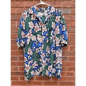 Koko Knot Aloha Hawaiian Shirt Mens 2XL Blue Floral Rayon Beach Cruise